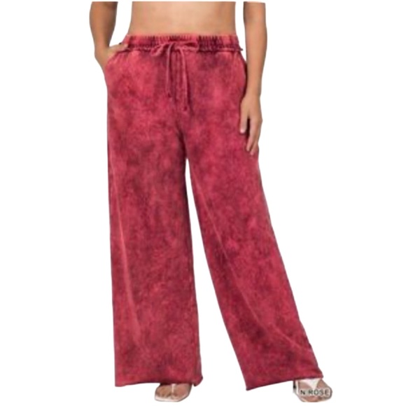 Zenana Outfitters Pants - Zenana French Rose Mineral Wash Wide-Leg Pull-On Pants Size 3X